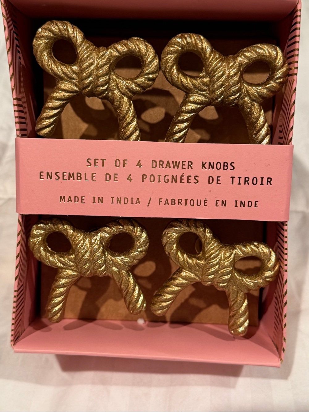 Metal Gold Bow Drawer Knobs - Set of 4